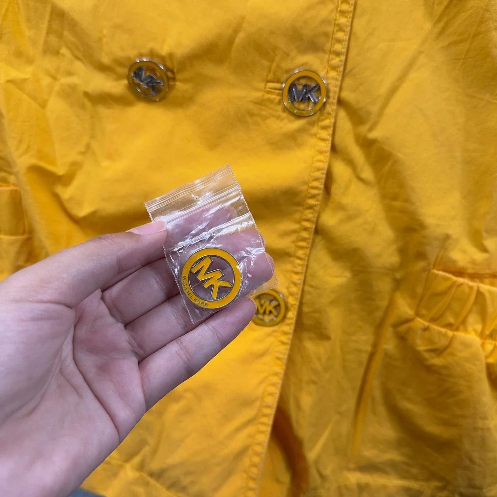 Michael Kors Double Breasted Jacket Womens 1X Yellow MK Logo Button Cotton